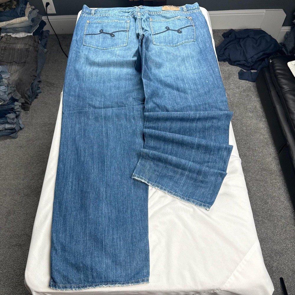LRG Jeans Mens 40x34 Blue Med Wash Relaxed Wide Leg Embroidered Back Pockets
